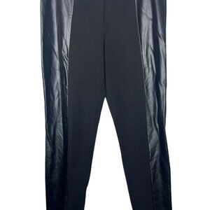 Tory Burch Faux Leather Panel Ankle Zip Pants Black Medium Work Chic